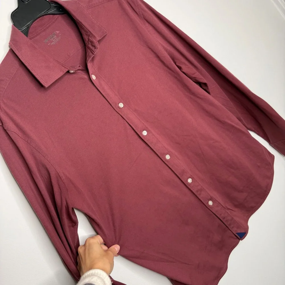 UNTUCKit Mens Slim Fit Long Sleeve Button Down Shirt Burgundy Maroon Cotton L
